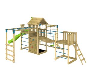 TP Toys Holz Spielturm Wolkenkratzer | Spielturm mit Rutsche, Schaukel und Klettergerüst | Natur | 760x440x270 cm