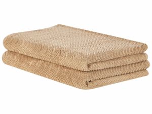 BELIANI Handtuch-Set Sandbeige Frottee Baumwolle 2-teilig Strandtuch 100 x 150 cm Modern Saugfähig Schnelltrocknend Ringgesponnen für Bad