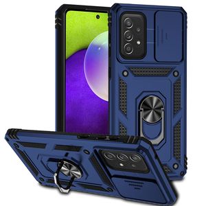 Pouzdro pro Samsung Galaxy A53 5G dvouvrstvé pouzdro s posuvným krytem kamery a prstencovým stojánkem modré