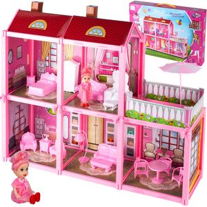 Malplay Puppenhaus Mit Möbeln Und Zubehör  Inkl. Kleine Puppe Ferienhaus Mit 2 Spielebenen Tolles Geschenk Für Kinder ab 3 Jahren