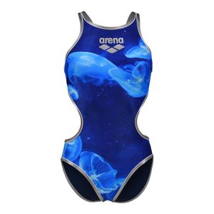Arena Damen Badeanzug Training Schwimmanzug One Floating Tech Back, Farbe:Blau, Größe:36, Artikel:-550 silver / white / navy / multi