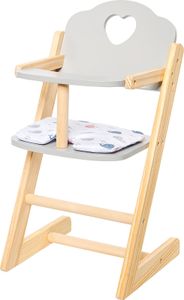 myToys ORIGINALS Holz Puppenhochstuhl, grau, mit Herz-Aussparungen in der Lehne,  ca. 22 x 43 x 22 cm (B x H x T), Kinderstuhl