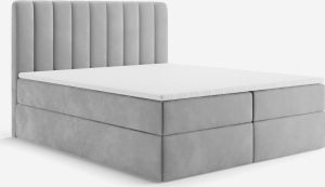 MYSEN Boxspringbett 160x200 Magic mit Bettkästen mit Matratze (14 cm) mit Topper (4 cm) Komplett-Set Polsterbett Bonell H3 Grau