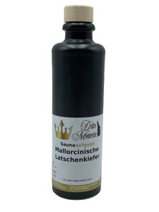 Sauna Aufguss Konzentrat Mallorcinische Latschenkiefer - 200ml in schwarzer Steingutflasche mit Korkmündung