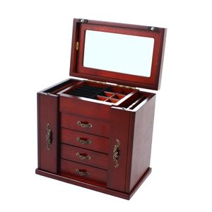 5 zásuvkových dřevěných šperkovnic Cabinet Storage Drawer Organizer se zrcadlem Brown