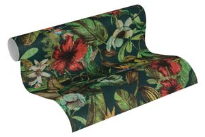 A.S. Création Blumentapete Greenery tropische Tapete Vliestapete grün rot gelb 10,05 m x 0,53 m