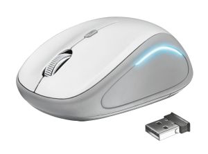 Trust Yvi FX Kabellose Optische Funkmaus mit LED-Beleuchtung, 800-1600 DPI, für Rechts- und Linkshänder, 2.4GHz, Verstaubarer USB Mikroempfänger, Kompakte Maus Kabellos für Laptop, Mac, Weiß