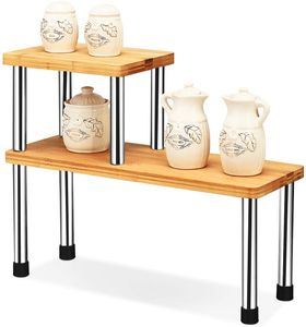 COSTWAY Sada 2 kuchynských rohových políc, bambusový stojan na korenie, kuchynská polička, kuchynský regál, úložný regál, stolová polička ideálna do kuchyne, kúpeľne alebo študovne obdĺžnik