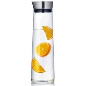 Krumble Glaskaraffe - 1,5 Liter - 1500 ml - Wasserflasche aus Glas - Tafelwasser - Wasserkrug - Wasserkaraffe mit Deckel - Glas und Edelstahl