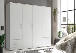 Kleiderschrank "Valencia" in Weiß mit 4 Schubladen und 4 Türen. Abmessungen (BxHxT) 206x195x60 cm