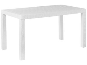 Gartentisch Weiß 140 x 80 cm aus Kunststoff Rattanoptik für 6 Personen quadratisch Balkon / Terrasse / Gartenzubehör Outdoormöbel Modern