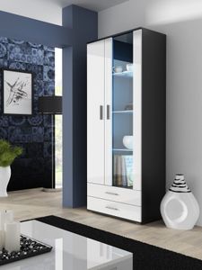 Vitrine Vitrinenschrank SOHO SH7C schwarz / weiß hochglanz 80cm breit Glasvitrine