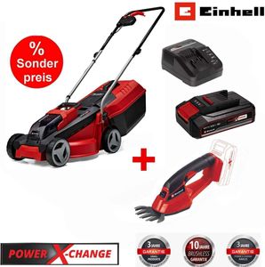 Einhell City Rasenmäher GE-CM 18V + Gras / Strauchschere,  Akku 2.5 A Ladegerät