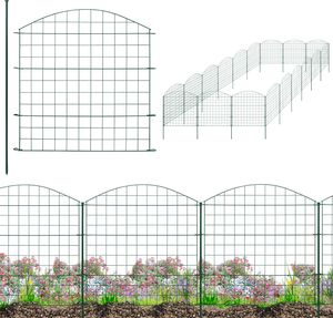 Zaun Gartenzaun Steckzaun Teichzaun für Garten Teich 18 Zaunelemente 78 cm hoch Metall Hundezaun Gitterzaun Oberbogen Grün V2Aox6 x 6cm