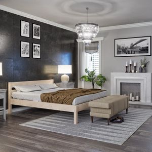 Holzbett 200x200 Kaja Scandi Style aus unbehandeltem hartem  Birken Vollholz - über 700 kg - Doppelbett Bett mit Kopfteil