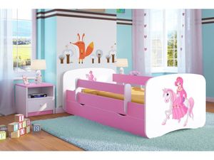 Rosa Kleinkind Mädchen 80x180 80x160 70x140 Kinderbett Pink Prinzessin Pferd Kinder Einzelbett Mit Matratze Und Schublade - Prinzessin auf einem Pferd - 180 x 80 cm