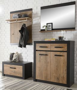 Garderoben Set "Beveren" in Kastanie grau Flurgarderobe 4-teilig 192 x 200 cm