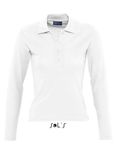 Damen Longsleeve Poloshirt Podium / Vier Knöpfe - Farbe: White - Größe: M