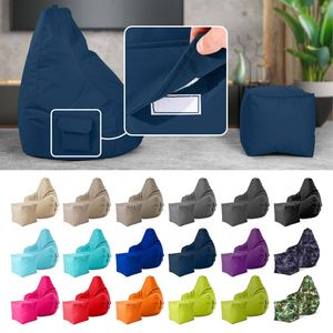 2er Sitzsack Set - Cozy Sitzsack + Cube Hocker - Dunkelblau