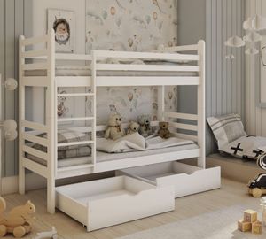 Dětská patrová postel z masivu borovice PATRIK se šuplíky 200x90 cm - bílá