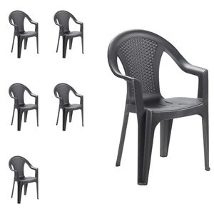 6er Set Gartenstühle Stapelstuhl Kunststoff stapelbar Rattan-Optik Anthrazit