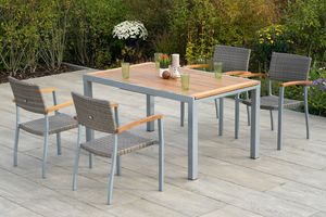 Merxx Gartenmöbelset "Silano" 5tlg. mit Ausziehtisch 150/200 x 90 cm - Aluminiumgestell Silber mit Kunststoffgeflecht Graubeige und Akazienholz Merxx Gartenmöbelset "Silano" 5tlg. mit Ausziehtisch 150/200 x 90 cm - Aluminiumgestell Silber mit Kunststoffgeflecht Graubeige und Akazienholz