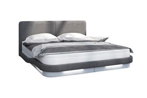 SalesFever Boxspringbett 180 x 200 cm | LED-Beleuchtung | Bezug Stoff und Kunstleder | Bonellfederkern Matratze | 5 cm Visco-Topper | B 200 x T 220 x H 102 cm | grau-weiß