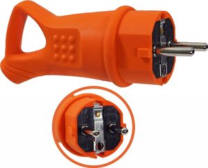 Schukostecker 16A 230V Gummistecker Schuko Schutzkontakt IP44 orange mit Griff