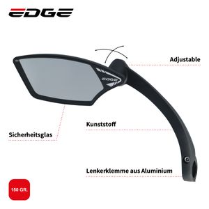 Edge E-Bike Fahrradspiegel Luxe mit Klemme - linke Montage - schwarz