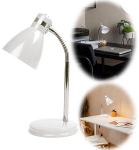 LS-LebenStil Elegante LED Tischlampe List 39cm Weiß Silber E27 Schreibtischlampe Leselampe
