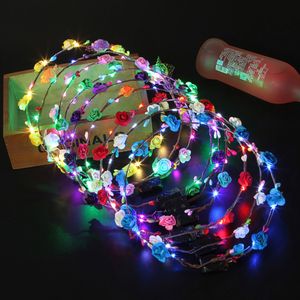 LED Leucht Blumenkranz Stirnband 12 Stück - Leuchtende Kopfschmuck, Blinkendes Blumenstirnband, Blumenkronen Blumenkopfschmuck Erwachsene und Kinder