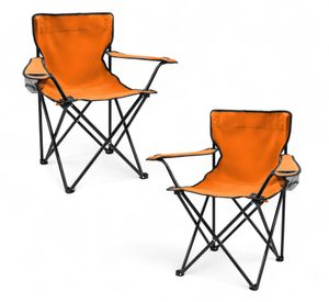 Camping Klappstuhl mit Getränkehalter 2er Set - orange - Campingstuhl klappbar mit Tragetasche - Stuhl faltbar für Festival Freizeit Garten Angler Sessel Belastbarkeit bis 100 kg