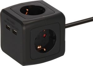 Brennenstuhl Steckdosenwürfel 4-fach mit 2x USB (Mehrfachsteckdose mit erhöhtem Berührungsschutz und 1,4m Kabel) schwarz