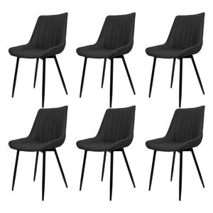 6er Set Esszimmerstühle Küchenstuhl Polsterstuhl mit Metallbeinen  Kunstlederbezug bis 120 kg belastbar Schwarz