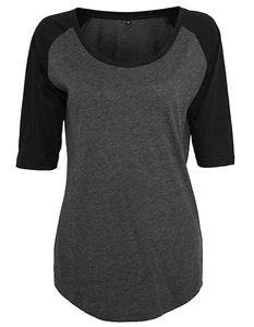 Dámské tričko Build Your Brand 3/4 Contrast Raglan Tee BY022 Mehrfarbig Charcoal (Heather)/Black XL