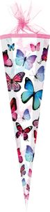 Schultüte 85 cm 6-eckig "Schmetterling 2016" für Mädchen mit Tüllverschluss/Textilborte