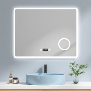 EMKE LED Badspiegel 90x70cm Wandspiegel mit Beleuchtung kaltweiß Lichtspiegel Badezimmerspiegel Wandspiegel mit Touchschalter, beschlagfrei, Uhr, 3-Fach Vergrößerung Schminkspiegel IP44 energiesparend EMKE LED Badspiegel 90x70cm Wandspiegel mit Beleuchtung kaltweiß Lichtspiegel Badezimmerspiegel Wandspiegel mit Touchschalter, beschlagfrei, Uhr, 3-Fach Vergrößerung Schminkspiegel IP44 energiesparend