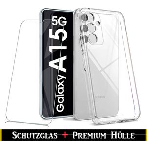 Für Samsung Galaxy A15 5G Silikon Transparent Hülle + Panzerglas Echt Glas Display Schutzglas