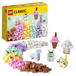 LEGO 11028 Classic Pastell Kreativ-Bauset Bausteine-Box, Konstruktionsspielzeug für Mädchen und Jungen ab 5 Jahren mit Modellen; Eiscreme, Dinosaurier, Katze & mehr