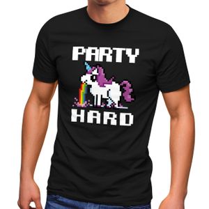 Herren T-Shirt Party Hard kotzendes Einhorn Fun-Shirt Saufsprüche Spruch lustig Moonworks® schwarz L