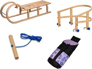Colint Hörnerschlitten 100 cm Holzschlitten Schlitten Holz Rodel Hörner HCL 40100 inkl. Schlittenseil, Schlittenlehne und Fußsack (Schlitten Set XXL)