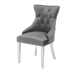 Eleganter Stuhl CASTLE grau Samt mit Löwenkopf im Barock Design