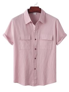 Herren Casual Pocket Top Daily Wear Regular Fit T-Shirt,Farbe: Rosa,Größe:L