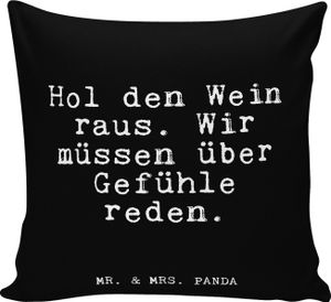 Mr. & Mrs. Panda 40x40 Kissen Hol den Wein raus.... - Schwarz - Geschenk, Weintrinker, Zitate, Spruch Geschenke, Kissen 40x40, kleine Aufmerksamkeit, Genießer, Spruch