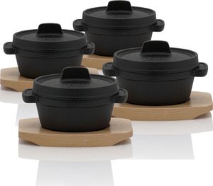 BBQ-Toro Mini Dutch Oven (4 kusy) | Ø 11 cm | Liatinový hrniec s dreveným dnom