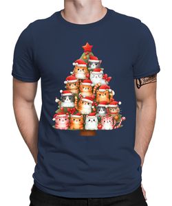 Katze Weihnachtsbaum - Weihnachten Nikolaus Weihnachtsgeschenk Herren T-Shirt, Navy Blau, S