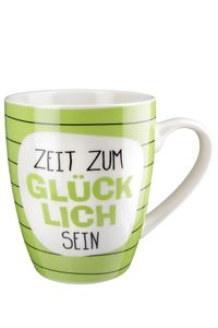 Gilde 50762 Porzellan Tasse "Zeit zum Glücklich sein" ca. 360ml grün