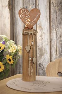 Windlichtsäule "Herz" aus Holz & Metall mit Echt Rost, 44 cm hoch, Holzsäule, Dekosäule mit Kerzenglas, Bodenwindlicht, Kerzensäule
