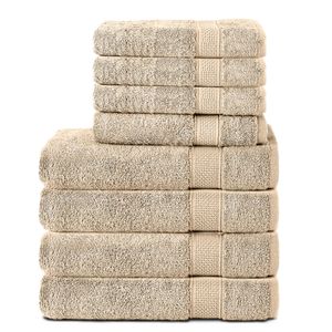 Komfortec 8er Handtuch Set aus 100% Baumwolle, 4 Badetücher 70x140 und 4 Handtücher 50x100 cm, Frottee, Weich, Anthrazit Grau, Sand/Beige