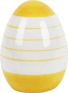 Keramik Osterei gestreift in Weiß/Gelb, 10 cm